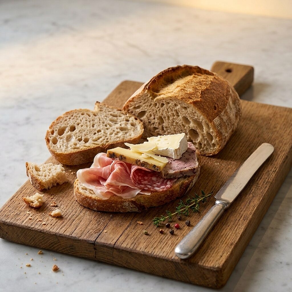 Tranche de Pain au levain artisanal 350 g, avec charcuterie et fromage, croûte croustillante – Boulangerie Maison Bettant Gratte-Ciel Villeurbanne