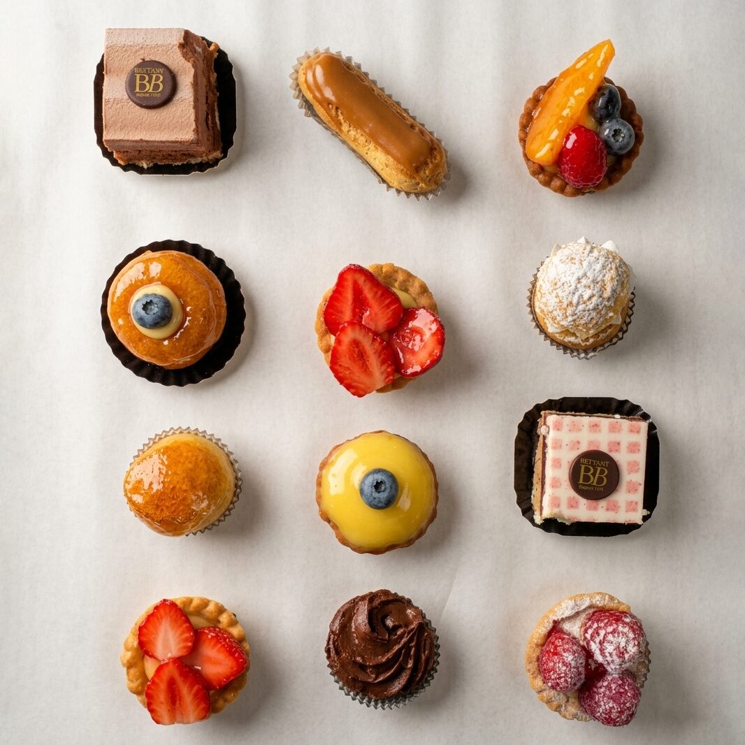 Assortiment de mini gâteaux de soirée artisanaux — éclairs, royals, choux — Maison Bettant Villeurbanne