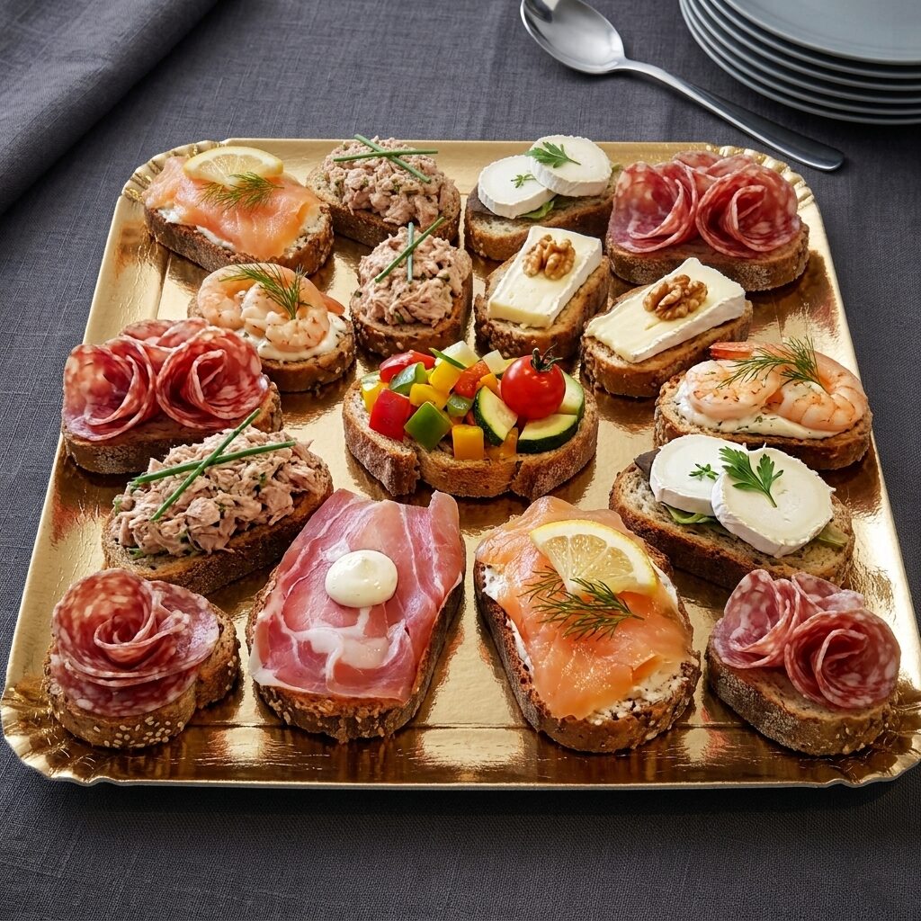 Mini tartines garnies sur pain grillé, lot de 10 pièces – Traiteur artisanal Maison Bettant Gratte-Ciel Villeurbanne