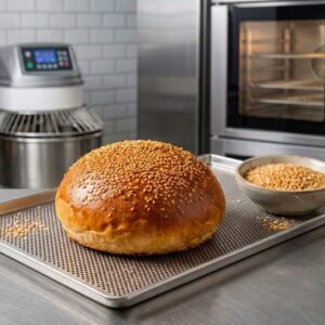 Bun pain burger artisanal — farine de blé et sésame doré