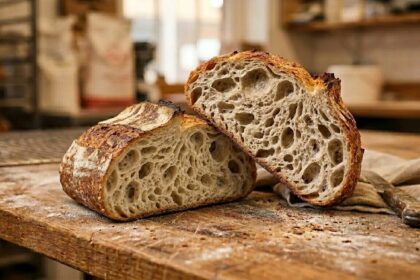 Pourquoi nos pains restent frais 48h : la fermentation longue expliquée 3 Pain au levain de Maison Bettant — mie alvéolée après fermentation longue, Gratte-Ciel Villeurbanne