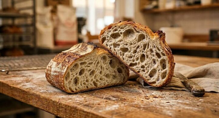 Pain au levain de Maison Bettant — mie alvéolée après fermentation longue, Gratte-Ciel Villeurbanne