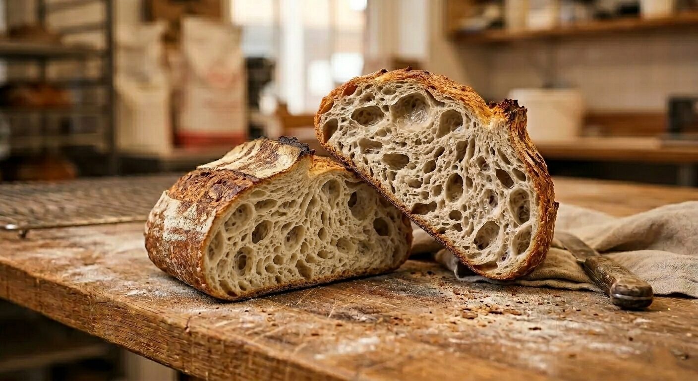 Pain au levain de Maison Bettant — mie alvéolée après fermentation longue, Gratte-Ciel Villeurbanne