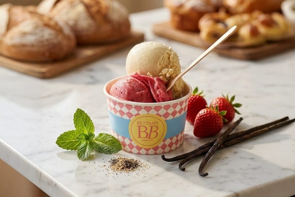 Pot individuel de glace artisanale à emporter — Maison Bettant, glacier aux Gratte-Ciel de Villeurbanne