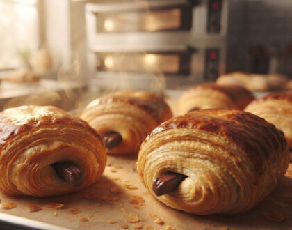 pains au chocolat chauds sortant du four